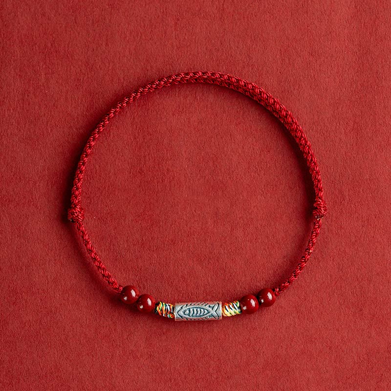 925 Sterling Silver Koi Fish Cinnabar Bead Wealth Handcrafted Braided Bracelet Anklet - Image 13