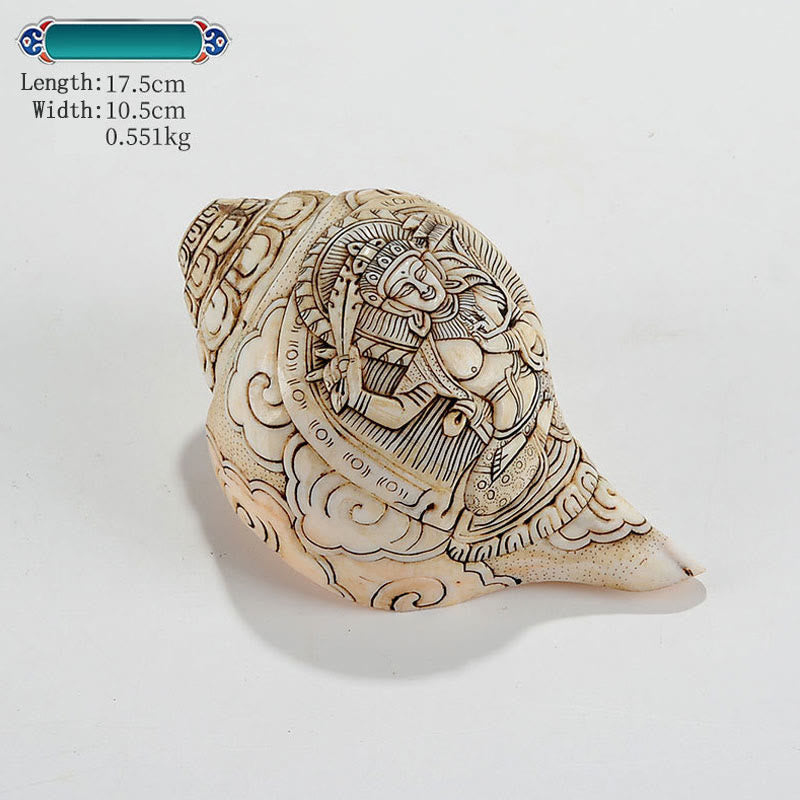 Tibetan Handmade Engraved Shankha Buddha Avalokitesvara Conch Shell Wealth Decoration - Image 9
