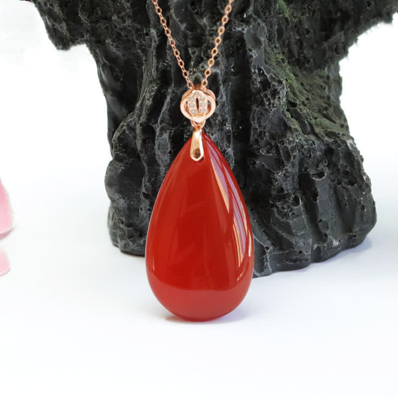 925 Sterling Silver Waterdrop Red Agate Confidence Necklace Pendant - Image 5