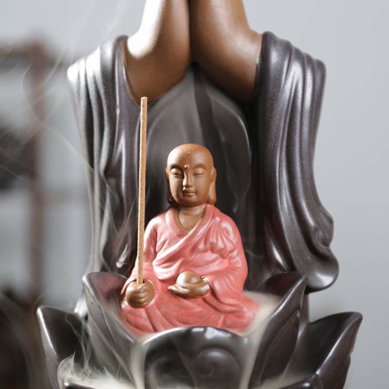 Buddha Avalokitesvara Chenrezig Ksitigarbha Ceramic Lotus Blessing Backflow Incense Burner - Image 13