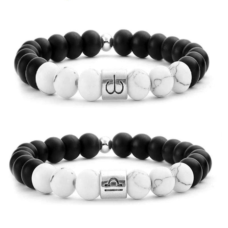 12 Constellations of the Zodiac Natural Frosted Stone White Turquoise Bead Fortune Bracelet - Image 3