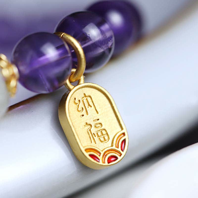 Natural Amethyst Crystal Hetian Jade Healing Charm Bracelet - Image 9