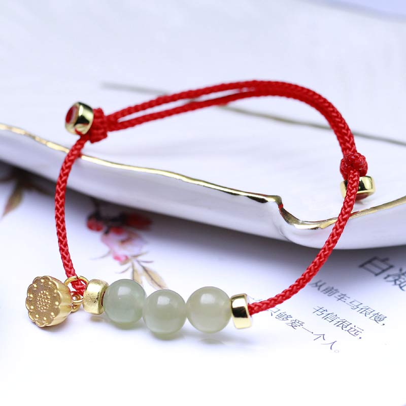 Natural Jade Lotus Seed Strength Red String Weave Bracelet - Image 4