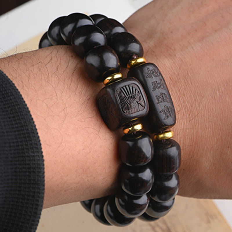 Tibetan Ebony Wood Barrel Beads Lucky And Treasure Balance Bracelet - Image 16