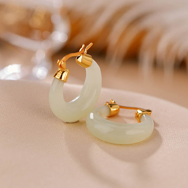 Round Jade Cyan Jade Prosperity Luck Drop Earrings - Image 6