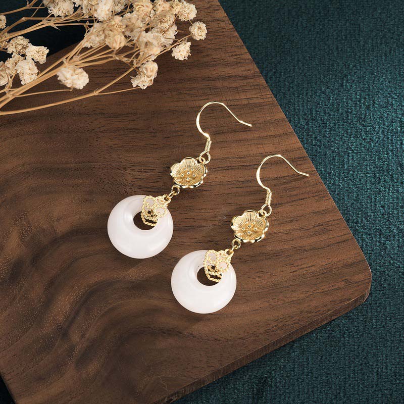 FengShui White Jade Blessing Drop Earrings - Image 21