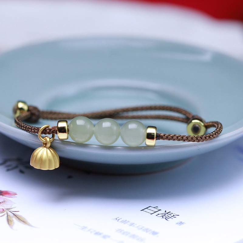 Natural Jade Lotus Seed Strength Red String Weave Bracelet - Image 9