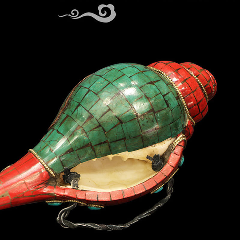 Tibetan Handmade Shankha Om Mani Padme Hum Buddha Conch Shell Lucky Decoration - Image 9