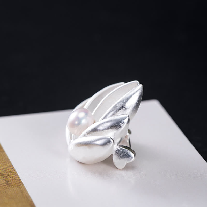 925 Sterling Silver Lotus Flower Pearl New Beginning Brooch - Image 6