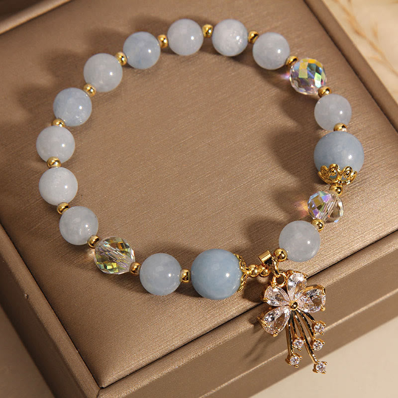 Aquamarine Pink Crystal Healing Zircon Butterfly Charm Bracelet - Image 3