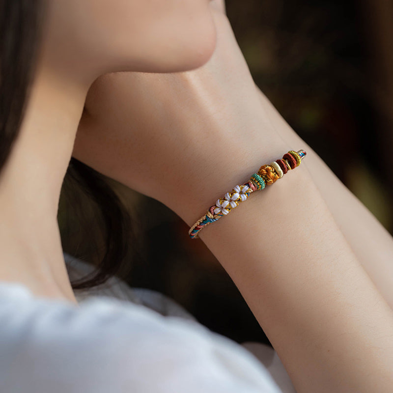 Handmade Dunhuang Color Peach Blossom Pattern Braid String Bracelet - Image 12