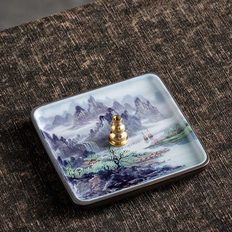 Mountain Lake Flower Leaf Healing Ceramic Plate Tray Stick Incense Burner Decoration - Image 13