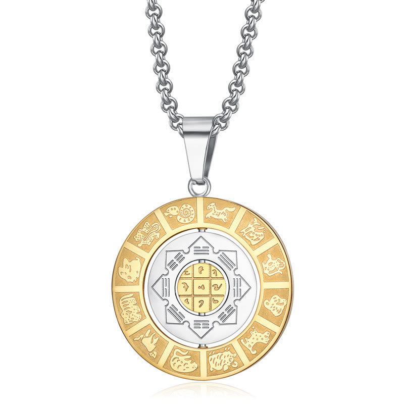Chinese Zodiac Nine Palaces Eight Diagrams Bagua Amulet Harmony Necklace Rotatable Pendant