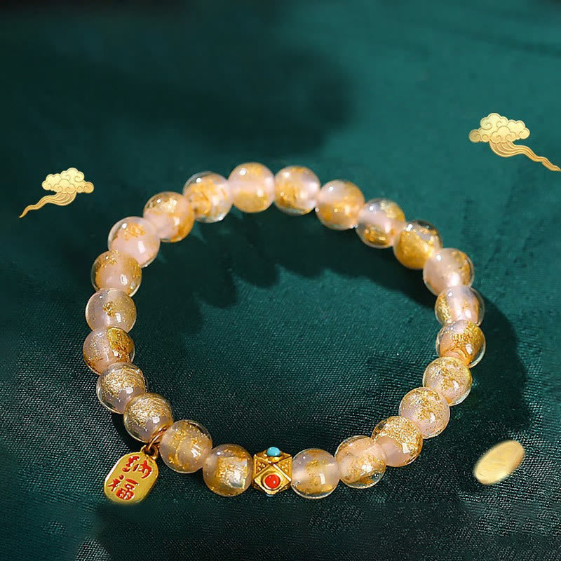 Tibetan Incense Ash Liuli Glass Bead Lucky Fortune Fu Character Charm Bracelet