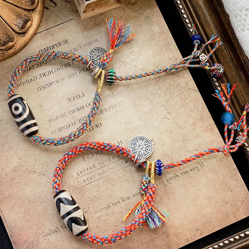 Tibetan 925 Sterling Silver Om Mani Padme Hum Handmade Dzi Bead Protection Braid Bracelet - Image 12