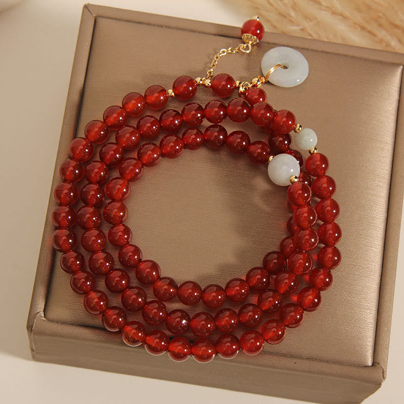 Natural Red Agate Jade Peace Buckle Calm Triple Wrap Bracelet - Image 7