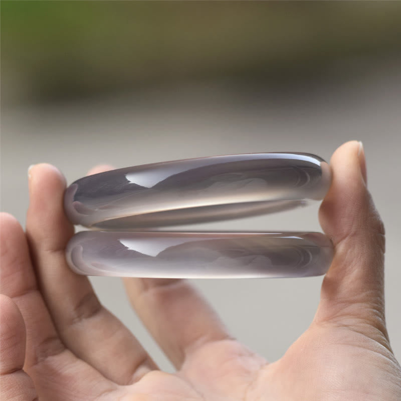 Natural Gray Chalcedony Harmony Bangle Bracelet - Image 4