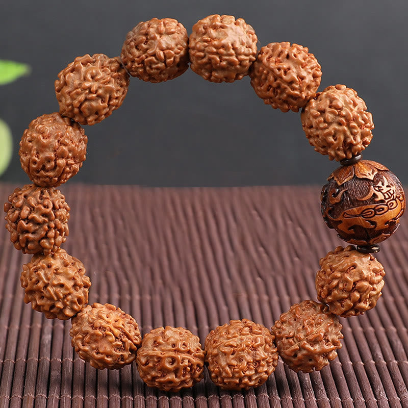 Tibet Rudraksha Bodhi Seed PiXiu Copper Coin Wealth Luck Bracelet - Image 5