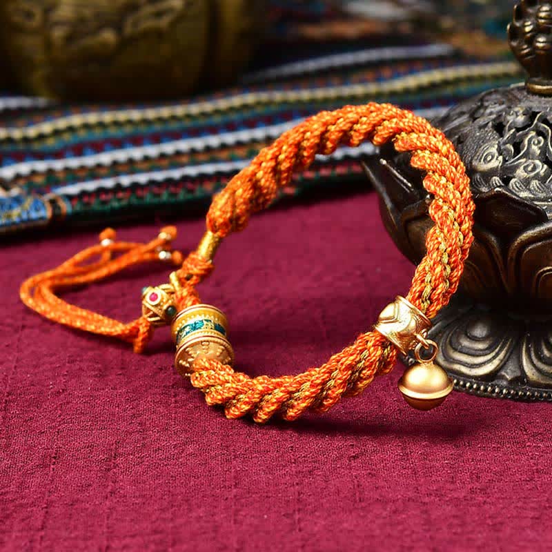 Tibetan Handmade Luck Protection Thangka Prayer Wheel Bell Charm Braid String Bracelet - Image 17