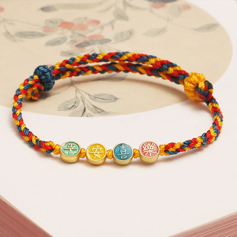 Handmade Dunhuang Color Thread Peace And Joy Protection Braid String Bracelet - Image 3