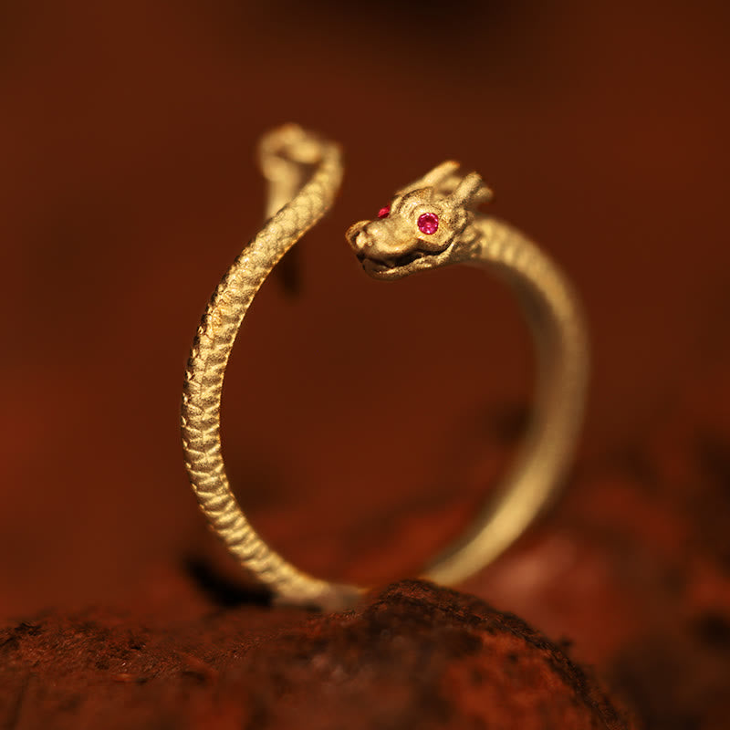 925 Sterling Silver Vintage Year of the Dragon Luck Protection Strength Adjustable Ring