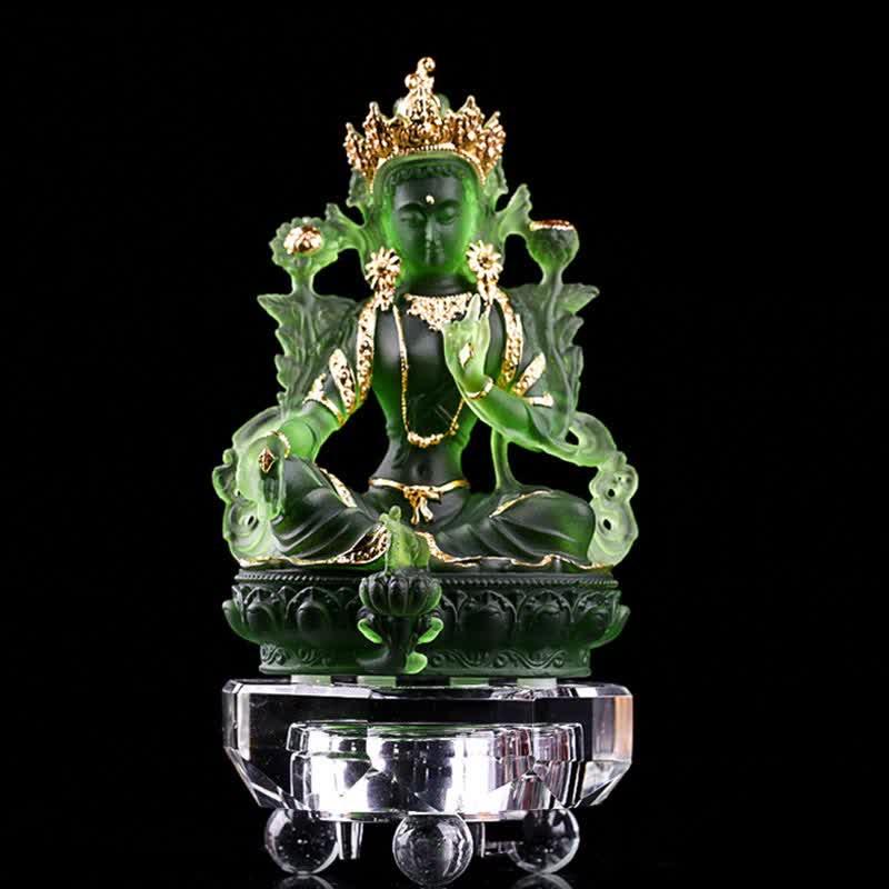 Bodhisattva Green Tara Handmade Liuli Crystal Art Piece Protection Home Office Statue Decoration - Image 14