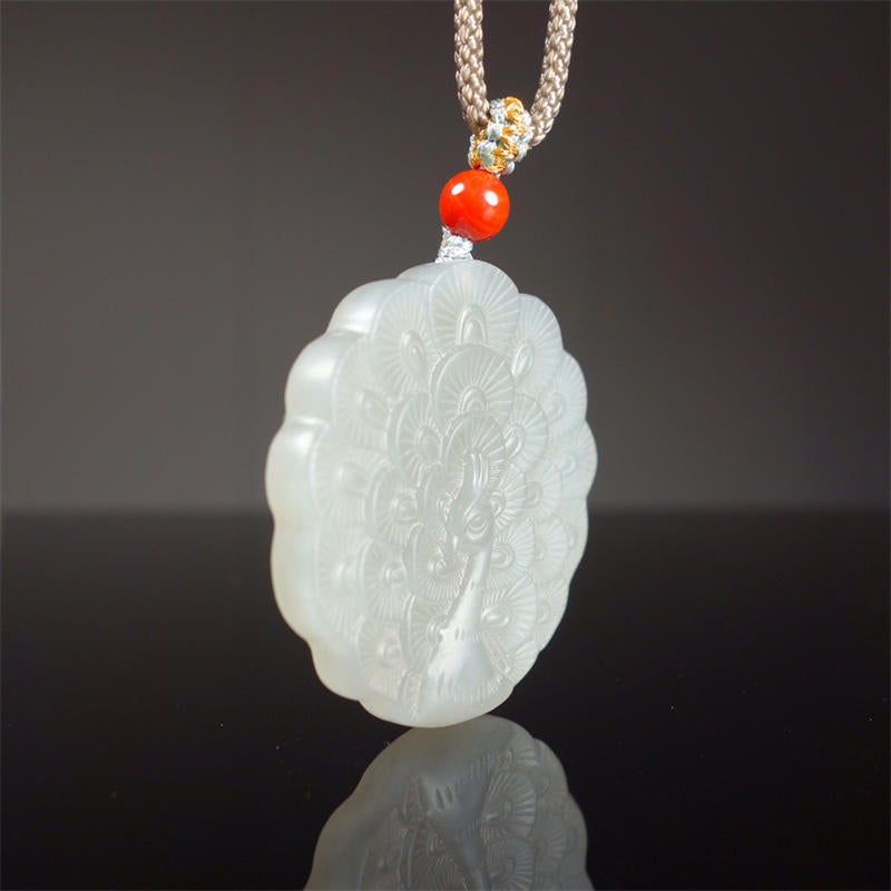 White Jade Peacock Protection Blessing Necklace Pendant - Image 5