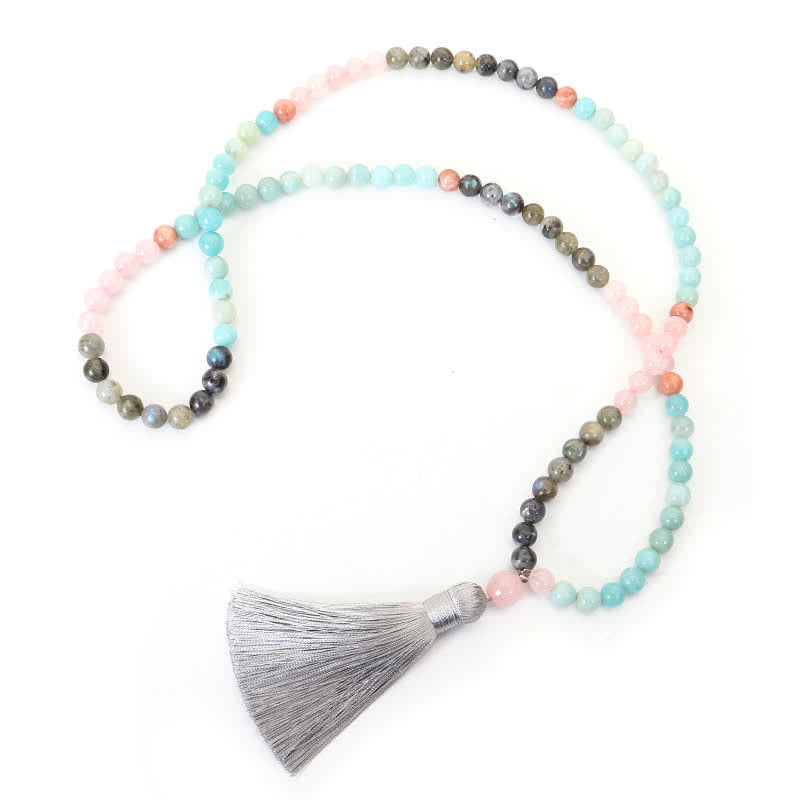 108 Mala Beads Amazonite Black Glitter Stone Positive Tassel Bracelet (Extra 30% Off | USE CODE: FS30) - Image 14