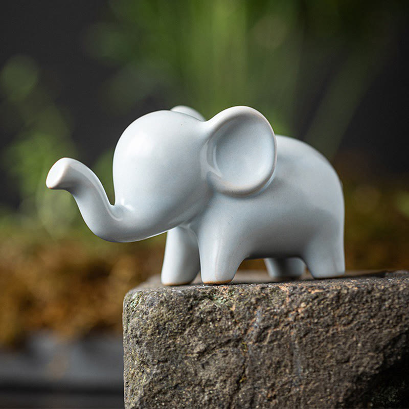 Small Ceramic Elephant Home Tea Pet Figurine Desk Decoration