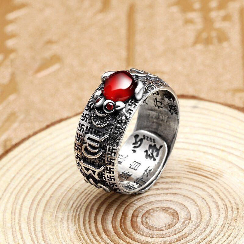 Genstone PiXiu Feng Shui Frog Vajra Dorje Heart Sutra Wealth Adjustable Ring - Image 8