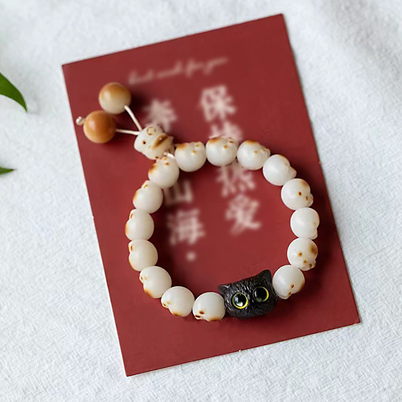 Natural Bodhi Seed Red Sandalwood Lovely Paw Lucky Cat Peace Bracelet - Image 11