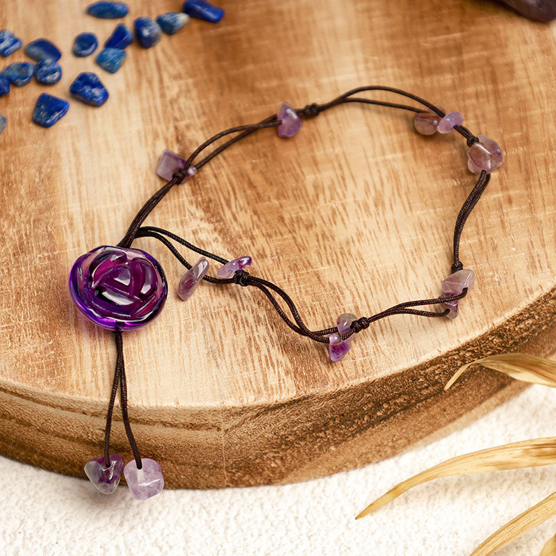 Amethyst Pink Crystal Green Aventurine Rose Inner Peace Healing Anklet - Image 5