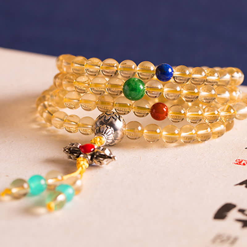 925 Sterling Silver 108 Mala Beads Natural Citrine Red Agate Amber Pleasure Charm Bracelet - Image 20