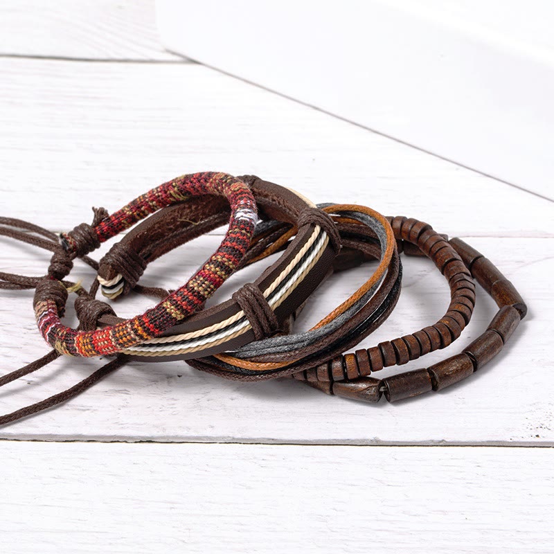 Wrap Hemp Cords Wood Beads Leather Bracelet - Image 6