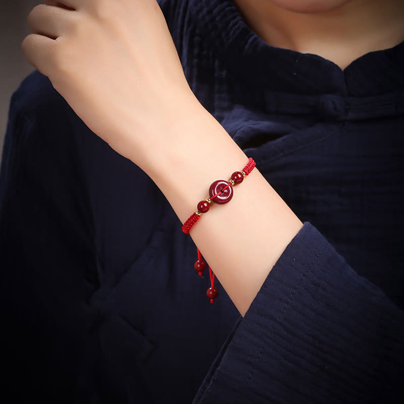 Natural Cinnabar Peace Buckle Blessing String Bracelet - Image 6