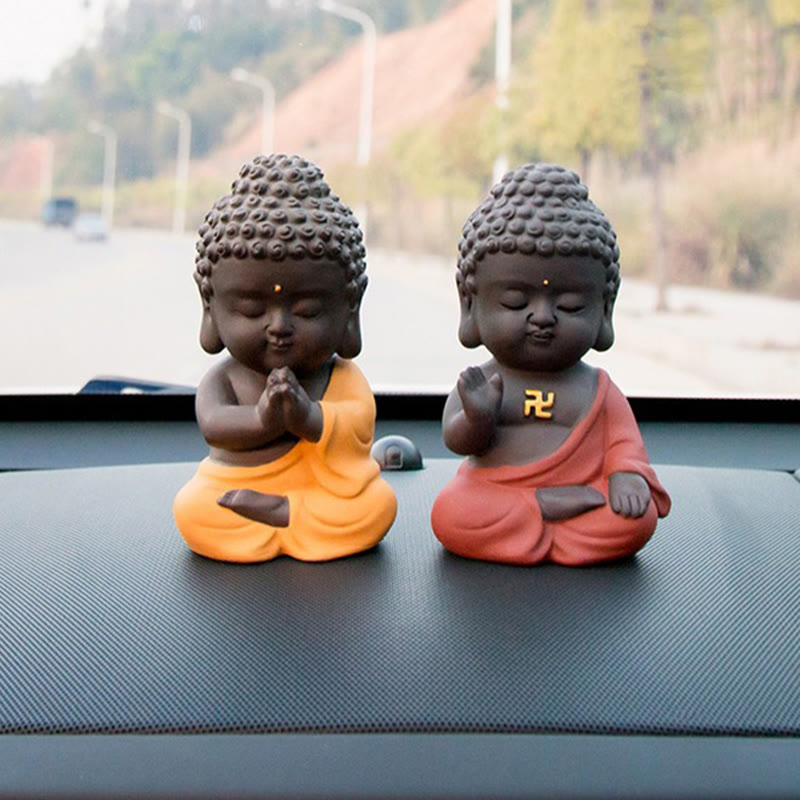 Small Buddha Serenity Purple Clay Home Desk Decoration - Image 26
