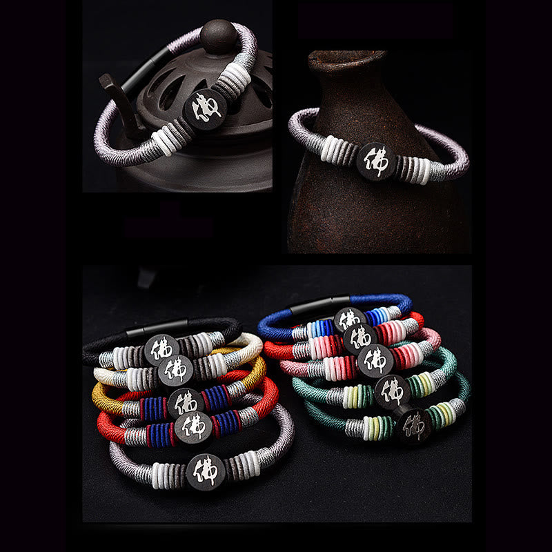 Buddha Character Ebony Handcrafted Rope Bracelet - Image 23