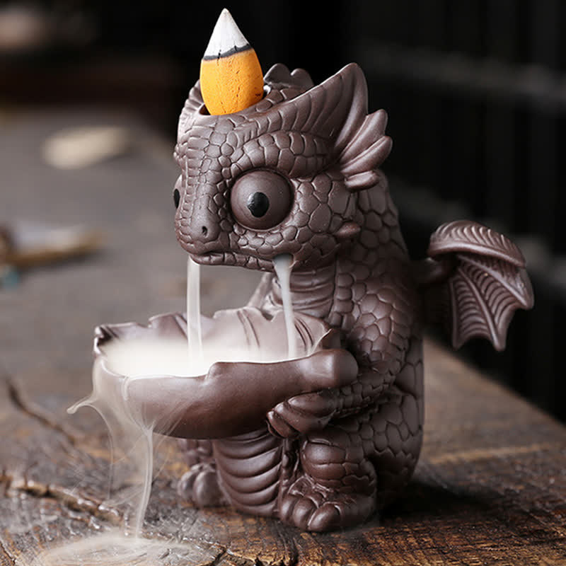 Lovely Dinosaur Purple Clay Backflow Smoke Fountain Healing Incense Burner Decoration - Image 3