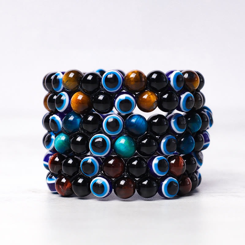 Evil Eye Hematite Tiger Eye Protection Beaded Bracelet - Image 4