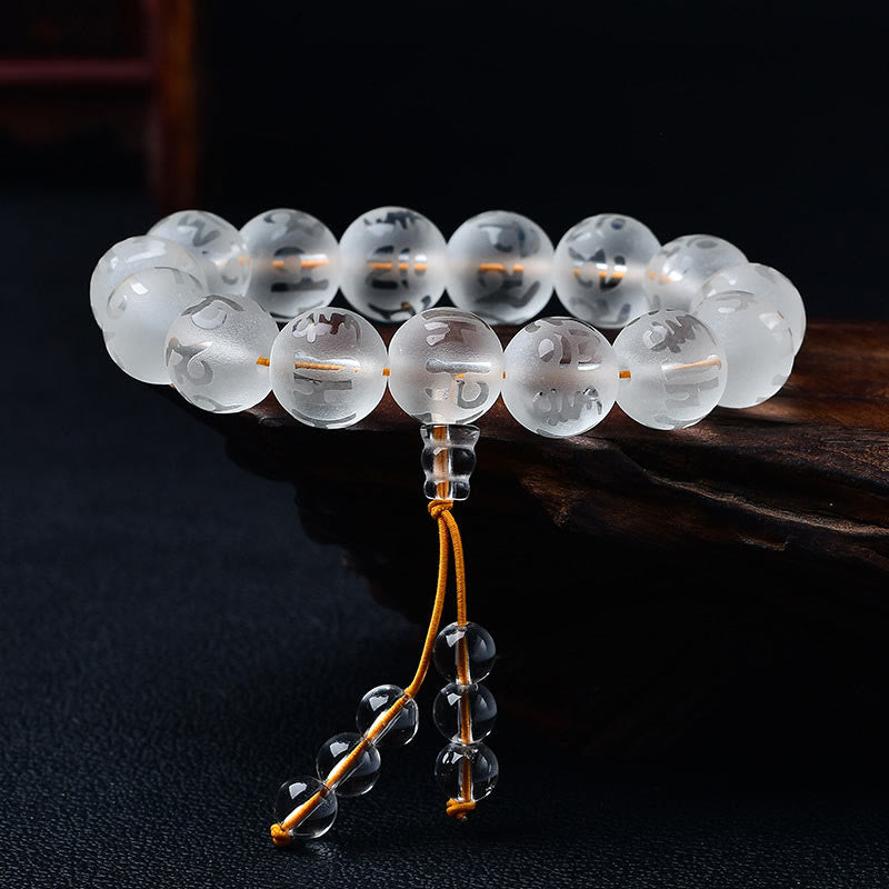 Tibet White Crystal Black Onyx Om Mani Padme Hum Meditation Bracelet - Image 10