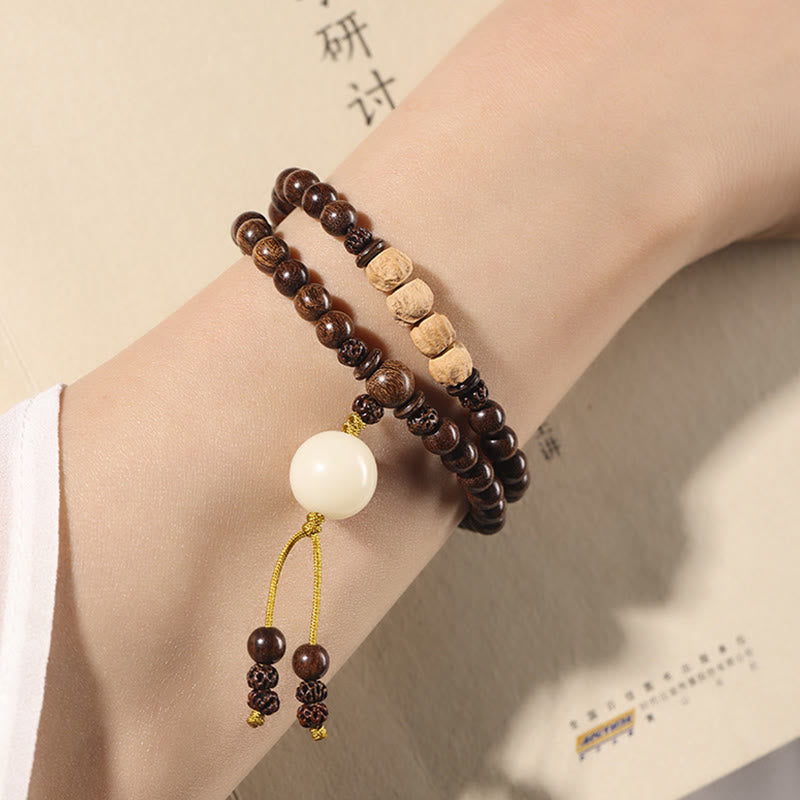 Sandalwood Small Leaf Red Sandalwood Bodhi Seed Purification Double Wrap Bracelet - Image 3