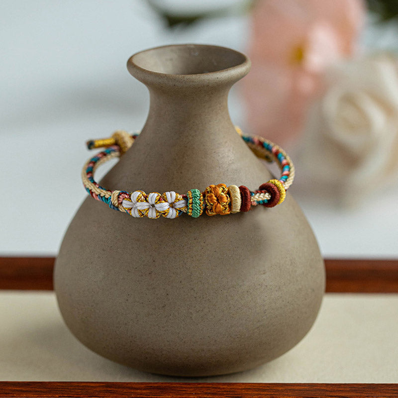 Handmade Dunhuang Color Peach Blossom Pattern Braid String Bracelet - Image 7