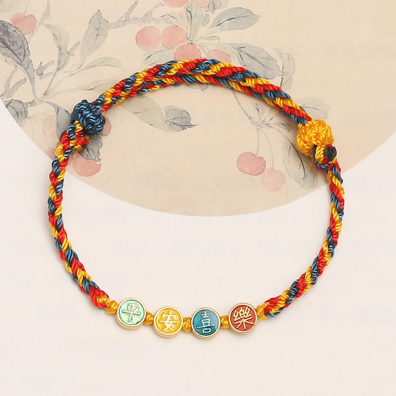 Handmade Dunhuang Color Thread Peace And Joy Protection Braid String Bracelet
