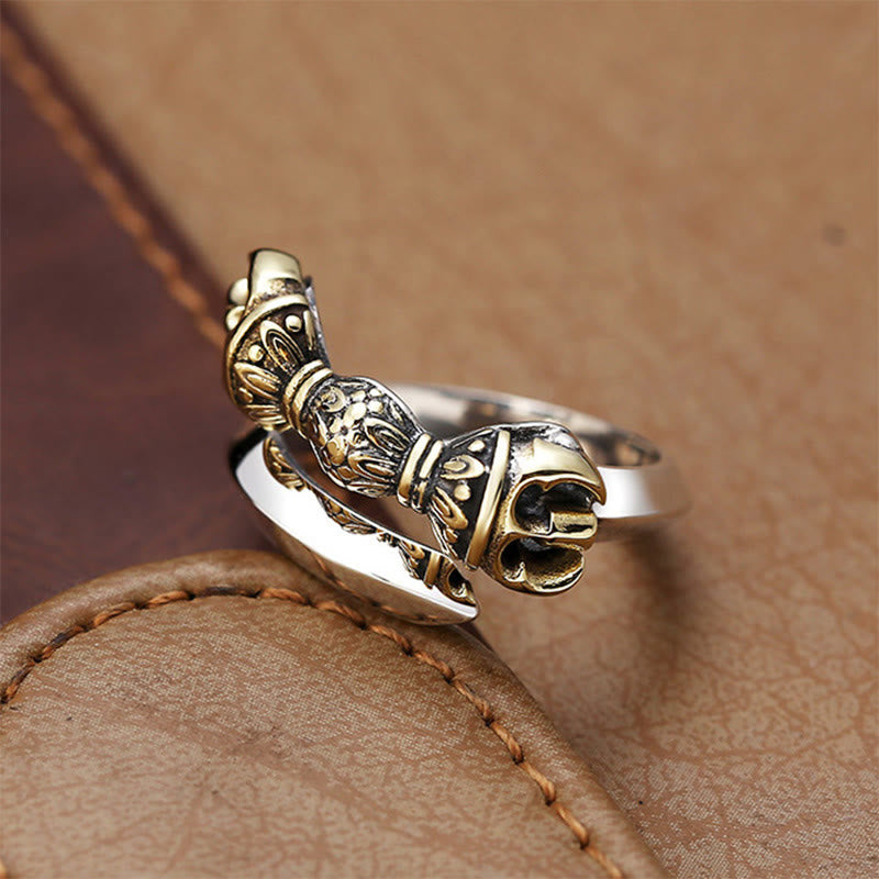 Tibetan Dorje Vajra Engraved Design Copper Luck Wealth Adjustable Ring - Image 3