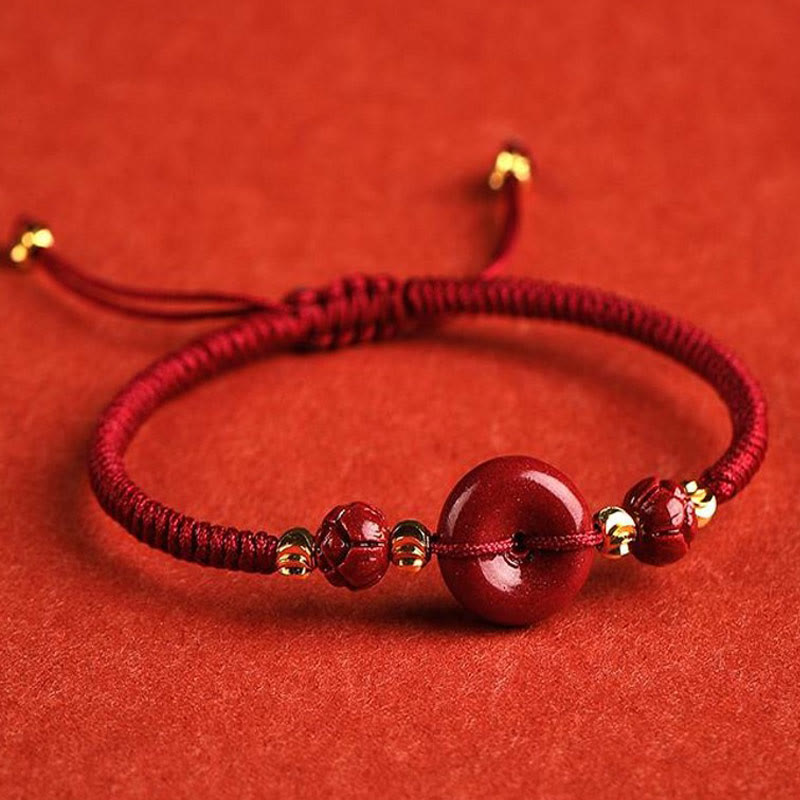 Handmade Lotus Cinnabar Peace Buckle Blessing Braid Bracelet - Image 3