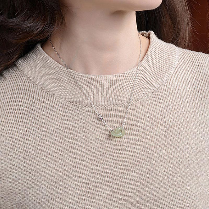 925 Sterling Silver Round Jade Luck Prosperity Necklace Chain Pendant - Image 9