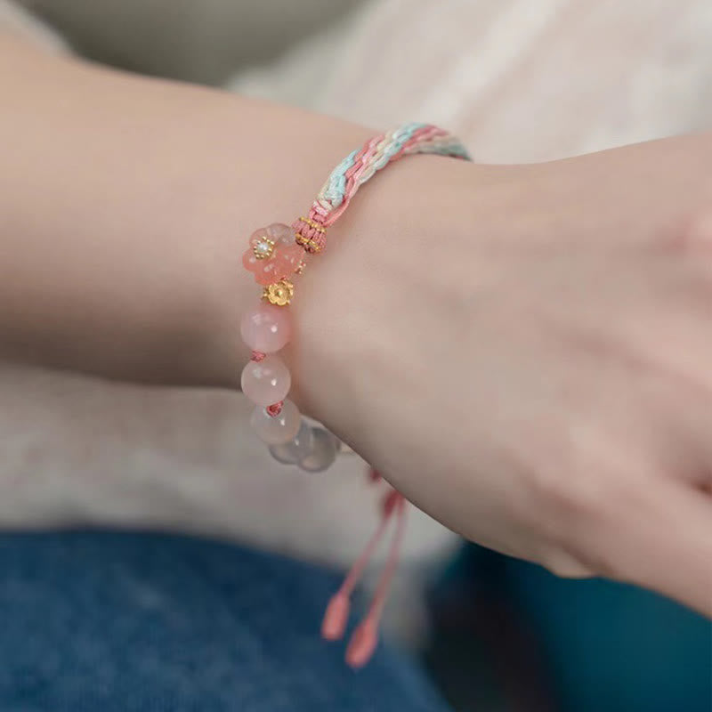 Natural Gradient Agate Reincarnation Knot Peach Blossom Wealth Luck Handmade String Bracelet - Image 4