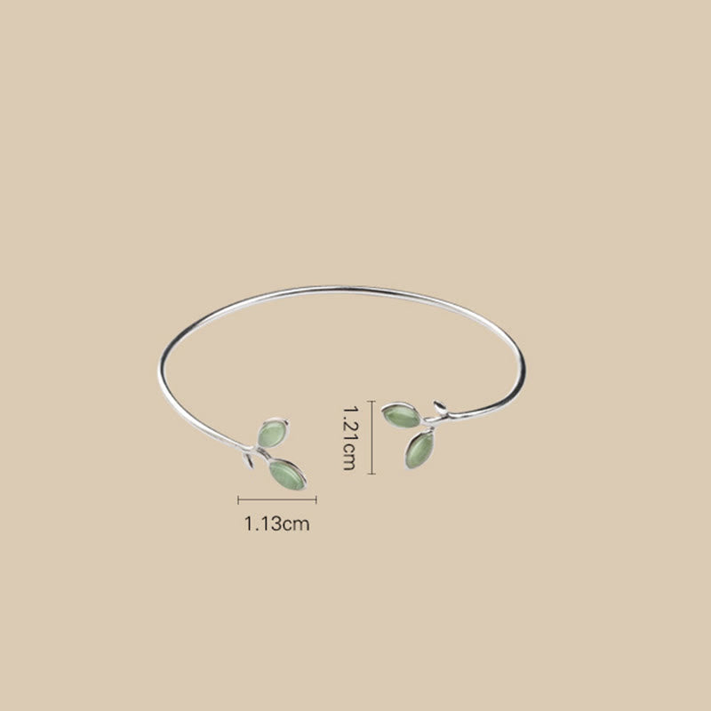 Leaf Pattern Cat Eye Support Cuff Bracelet Bangle - Image 18