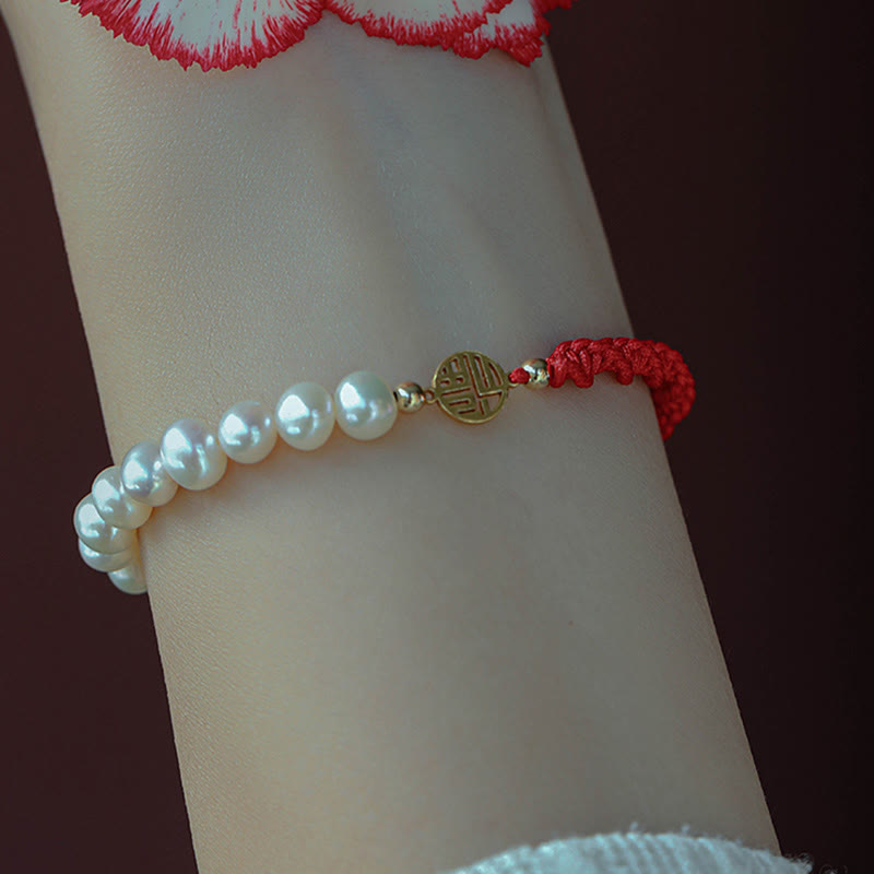 14K Gold Plated Pearl Bead Luck Protection Braid Red String Bracelet - Image 16