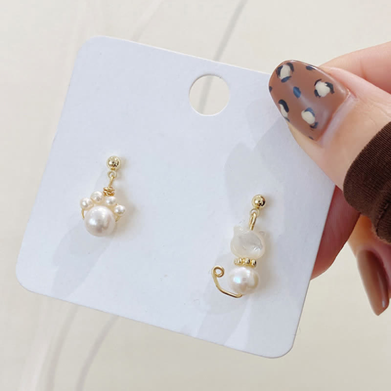 Cute Cat Paw Pearl Wisdom Stud Drop Earrings - Image 7